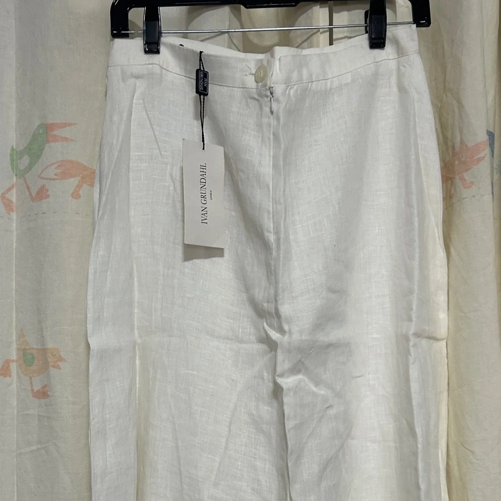 Elegant White Linen Ruffled Front Maxi Skirt 40 - Picture 7 of 8